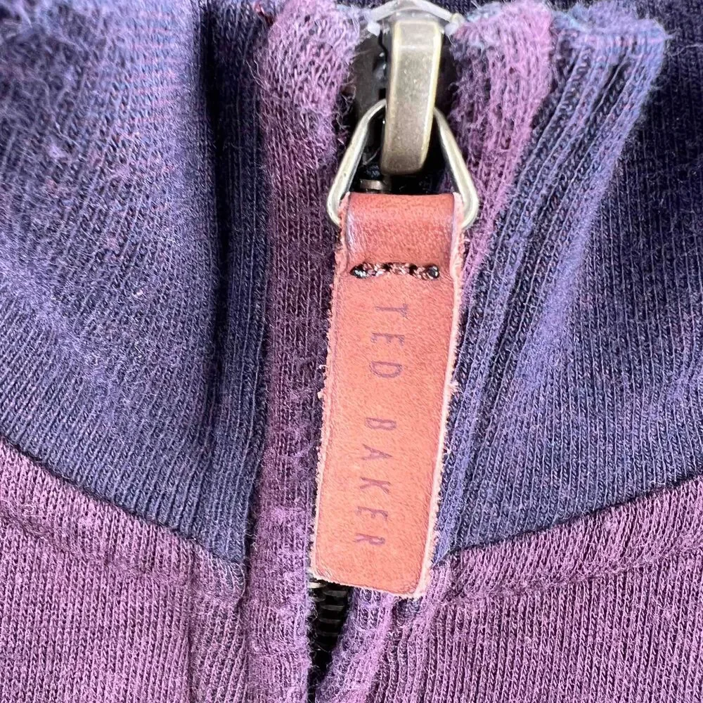 Ted Baker Sweater Mens Burgundy Quarter Zip‎ Chest Pocket Pullover 7 / 3XL